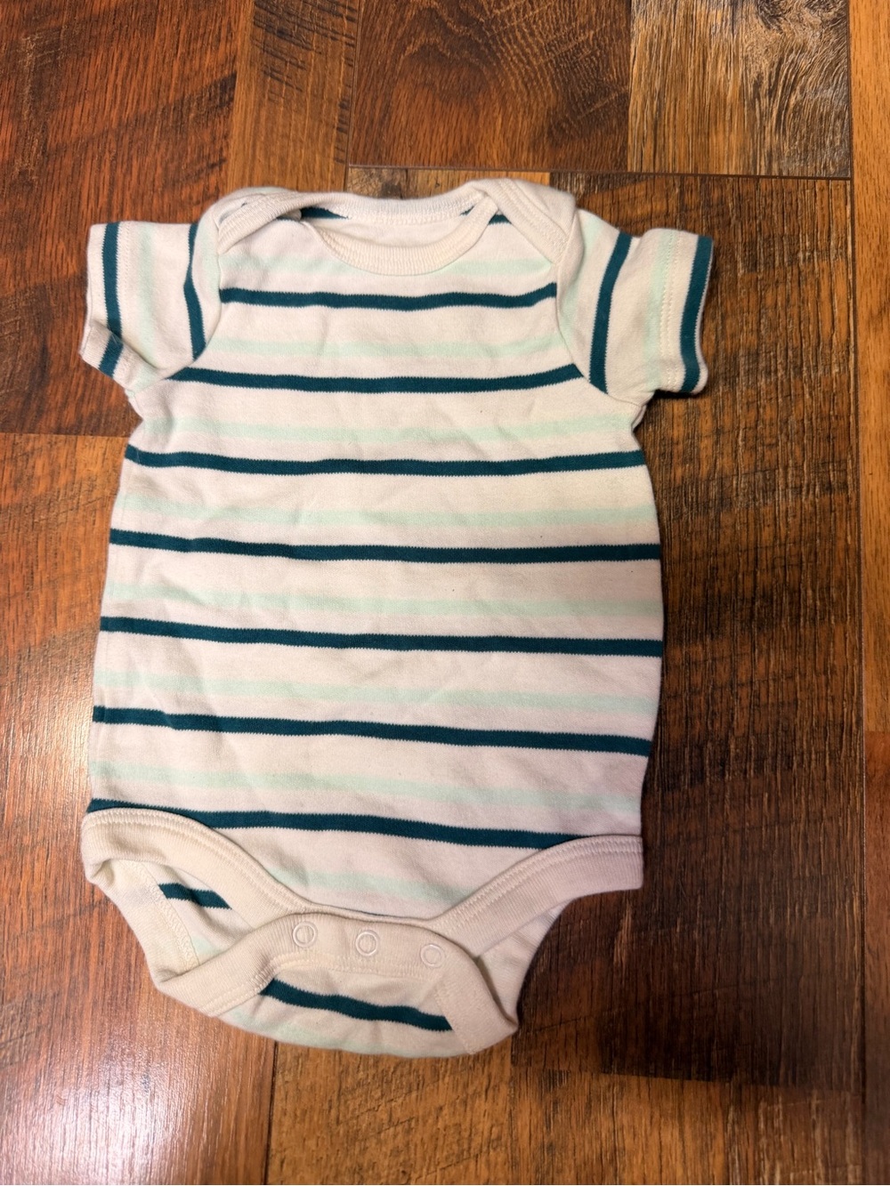 Classic Striped Short-Sleeve Baby Bodysuit in White and Teal